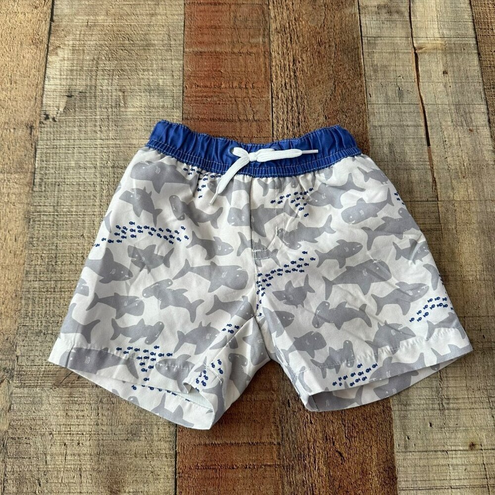 Gymboree Baby Boys Shark Print Swim Trunks 3-6M Elastic Waist with Drawstring